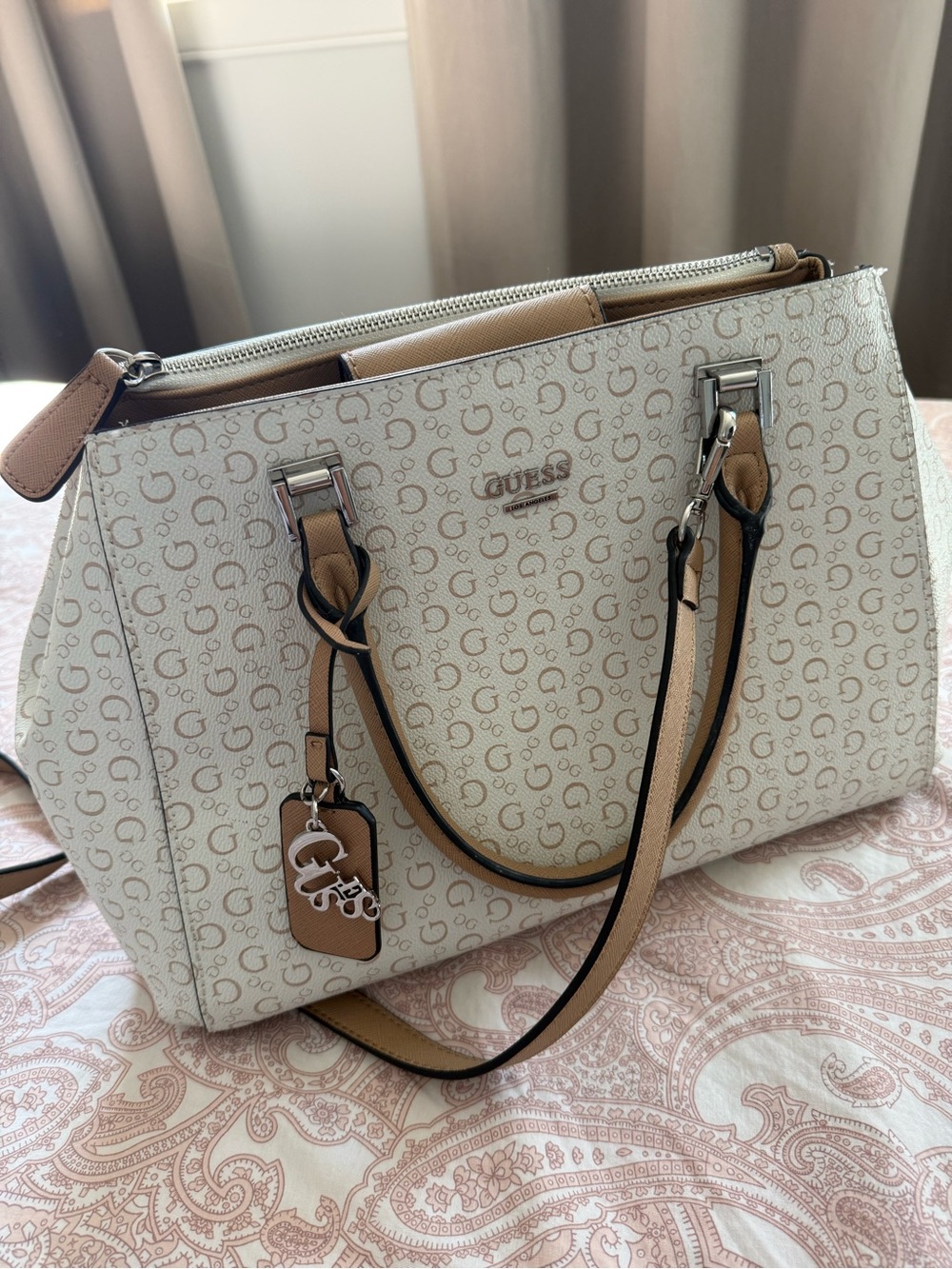 GUESS Beige Monogram Satchel